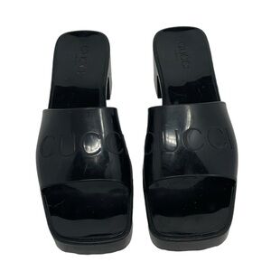 Gucci Black Rubber Heeled Slides Sandals Size 39